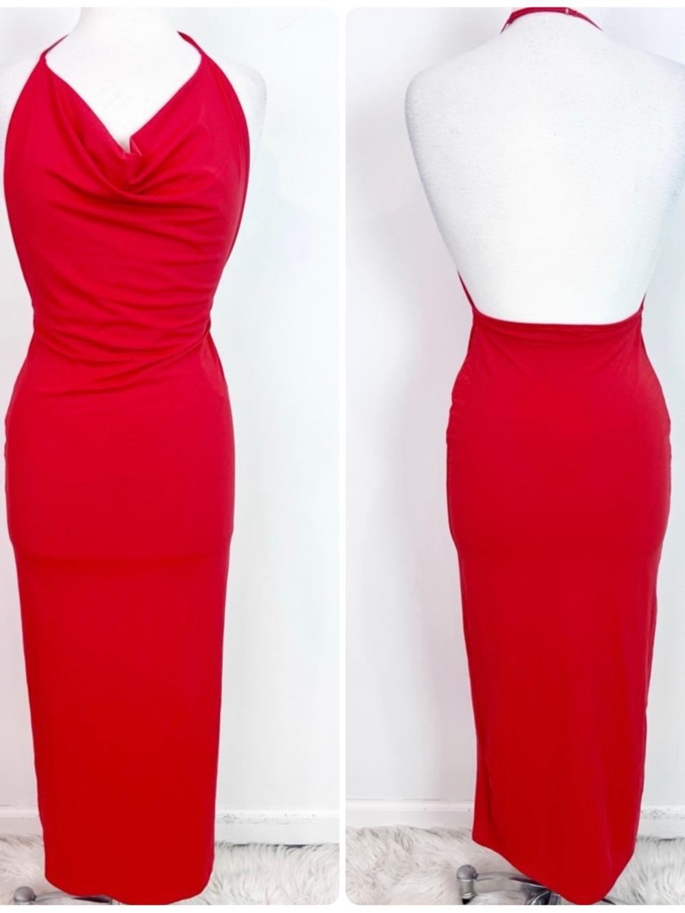 Zara Red Backless Halter Maxi Dress